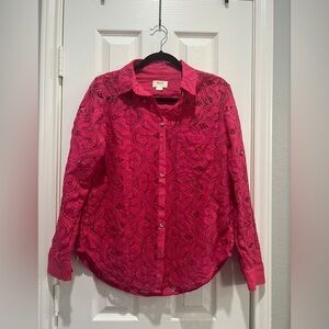 Anthropologie Fuchsia Lace Button-Down Shirt